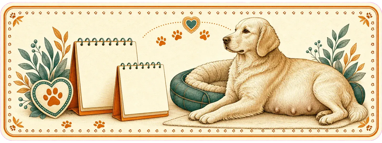 Cățea, calendar, cuibar și simboluri veterinare pentru perioada de gestație
